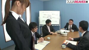 Japanese secretary needs more money but she must be a sex slave for the whole office, uncensored JAV