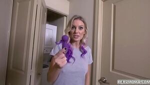 Freak stepmom caught by her stepson toying herself with his orgy toy!