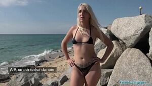 Public Agent Blondie Liz Rainbow ravaged on the beach in a swimsuit