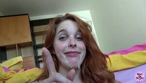 Point of view Boner Blowing Red-haired Takes Facial cumshot