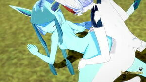 Pokemon Anime porn Hairy Yiff Three dimensional - Glaceon hand job and plowed by Cinderace with internal ejaculation