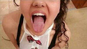 s next door neighbour and swallows a massive cumshot while delivering cookies POV Indian