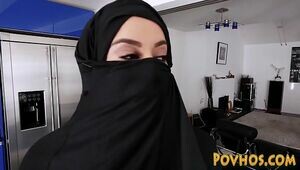 Muslim buxom mega-slut point of view blowing and railing spear in burka