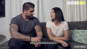 AMATEUR EURO - Hot Asian Brunette Jenifer Sucks And Fucks With Ryan Bones On Her First Porn Attempt