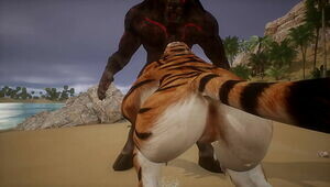 Minotaur lets out a big load on Tiger's head - Wildlife