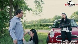 German horny Milf public pick up flirt with guy after car accident