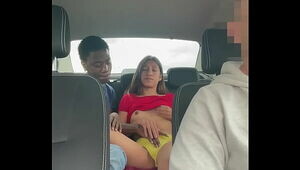 Hidden camera records a young couple fucking in a taxi