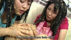 Subtitled extraordinary Asian natto sploshing lezzies