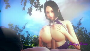 One Lump Anime porn Three dimensional - Boa Hancock kneading tits, boob fucking and cowgirl in the garden