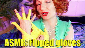 yellow latex ripped gloves ASMR video