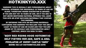 Sexy Red Riding Hood Hotkinkyjo self fisting her ass, gape & anal prolapse at Swiny Castle yard