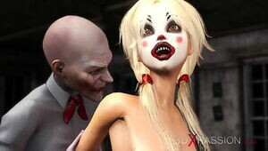 Joker pulverizes harsh a lovely luxurious blondie in a clown mask in the deprived apartment