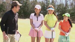 Japanese teenager gals plays golf bare