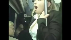 Adorable doll frigged in public bus