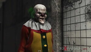 Evil clown plays with a sweet horny college girl in an abandoned hospital
