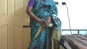 desi indian tamil telugu kannada malayalam hindi wild hotwife wifey vanitha wearing blue colour saree flashing phat milk cans and bald snatch press rock-hard milk cans press nipple touching snatch getting off