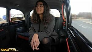 Faux Cab Japanese stunner gets her pantyhose torn and cooch nailed by Italian cabbie